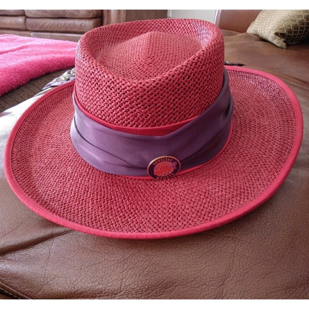 Preston & York Red Hat Society Straw Sun Hat with Official Member Pin